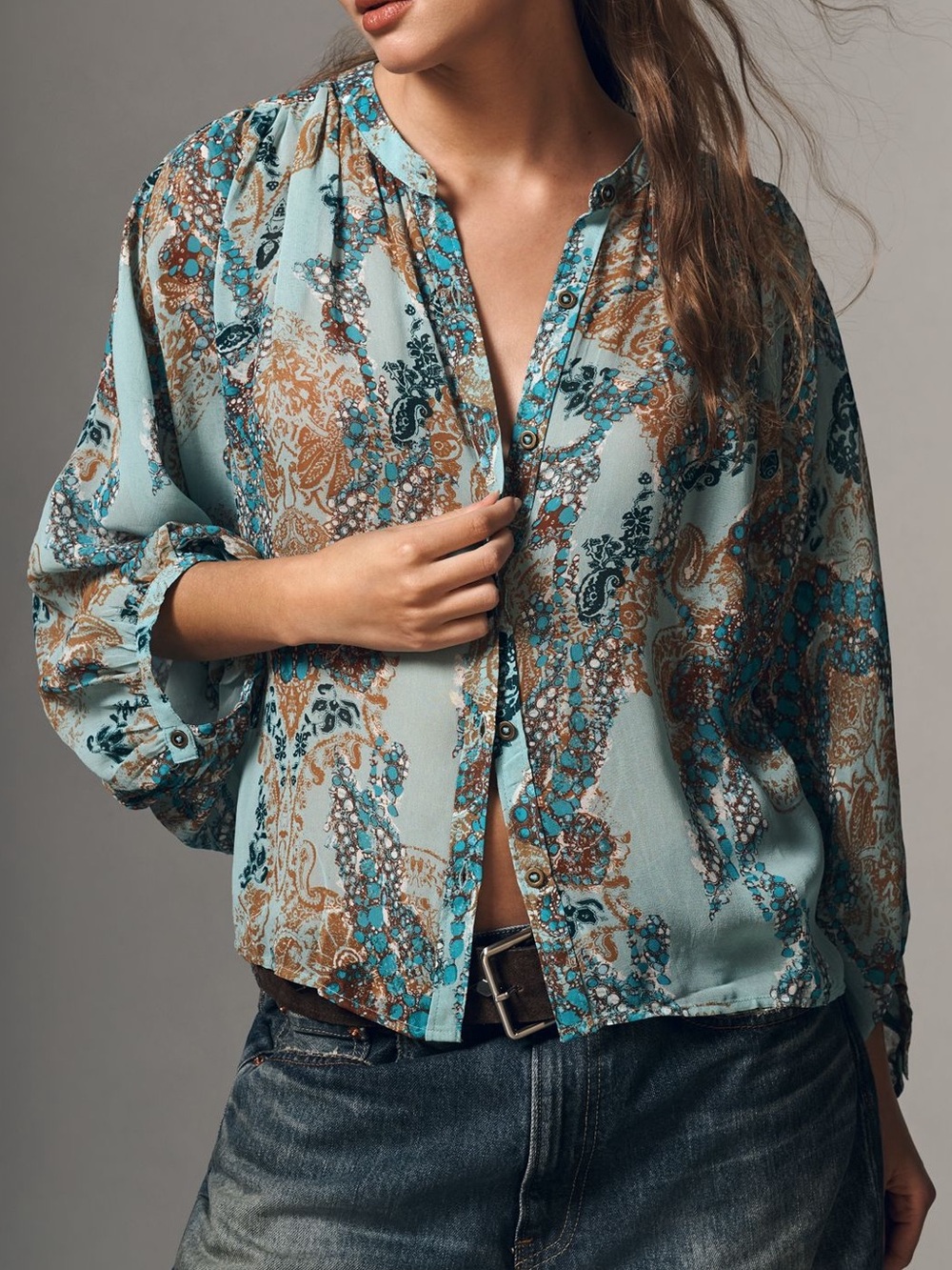 Anthropologie Sidney Batwing Blouse Shrunken Edition Pilcro New Blue Small